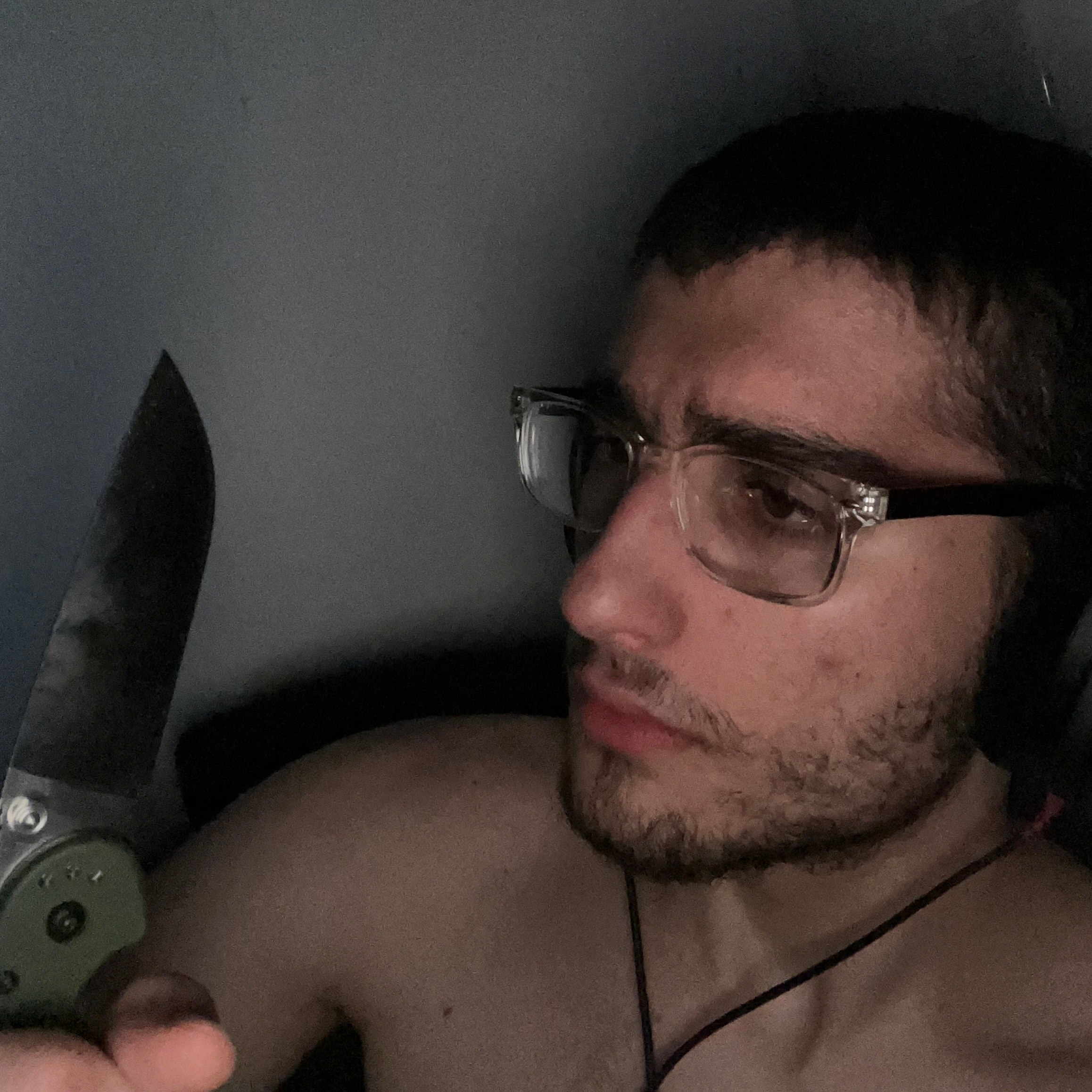 Me with a knife, painting a strange picture that I really am self-aware of enough to not; yet it must be done.